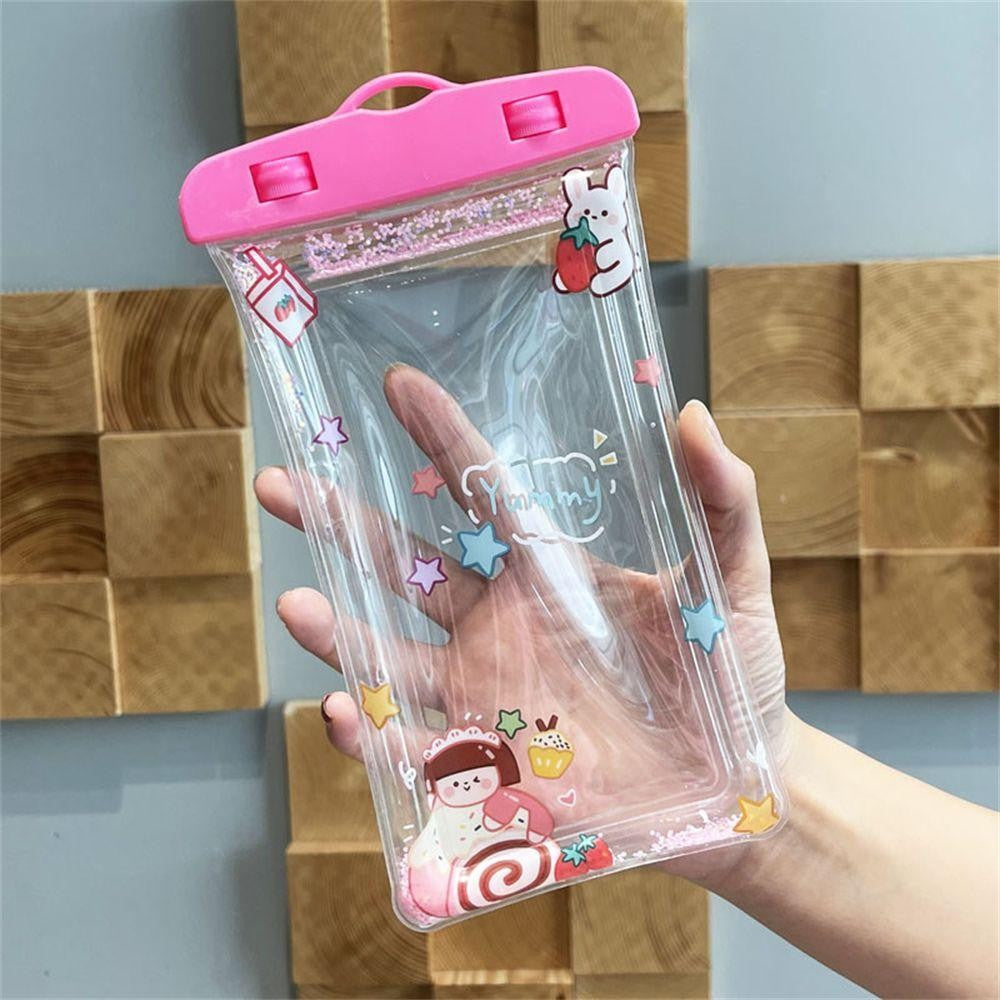 Husa Subacvatica Universala Glitter Kids, Protectie Impermeabila IPX8, Transparenta cu Touch Screen, pentru Telefon pana la 6.9 inch sau Documente, Include Snur Gat, Model Sweet Girl, Roz