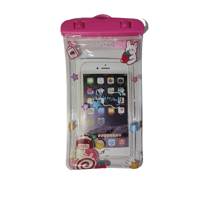 Husa Subacvatica Universala Glitter Kids, Protectie Impermeabila IPX8, Transparenta cu Touch Screen, pentru Telefon pana la 6.9 inch sau Documente, Include Snur Gat, Model Sweet Girl, Roz