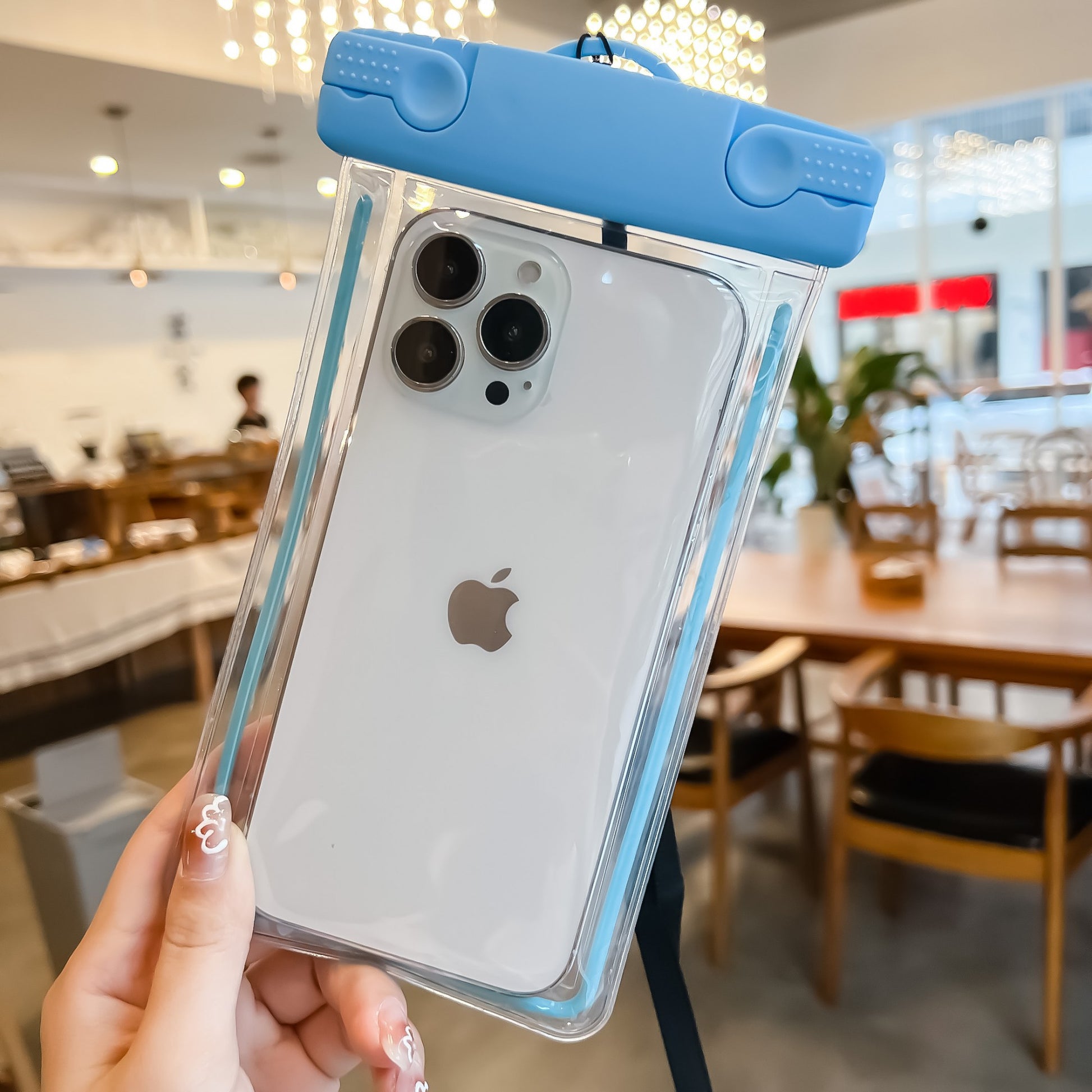 Husa Subacvatica Universala Waterproof, Protectie IPX8 Pana La 20m, Margini Fosforescente, Compatibila Touch Screen, Include Snur, Pentru Telefoane Pana La 6.9 Inch, Bleu