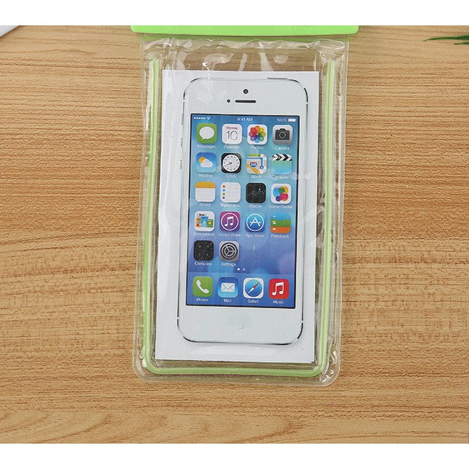 Husa Subacvatica Universala, Protectie Waterproof IPX8 si Fosforescenta, Material Transparent pentru Touchscreen, cu Snur pentru Gat, Pana la 6.9 Inch, Verde