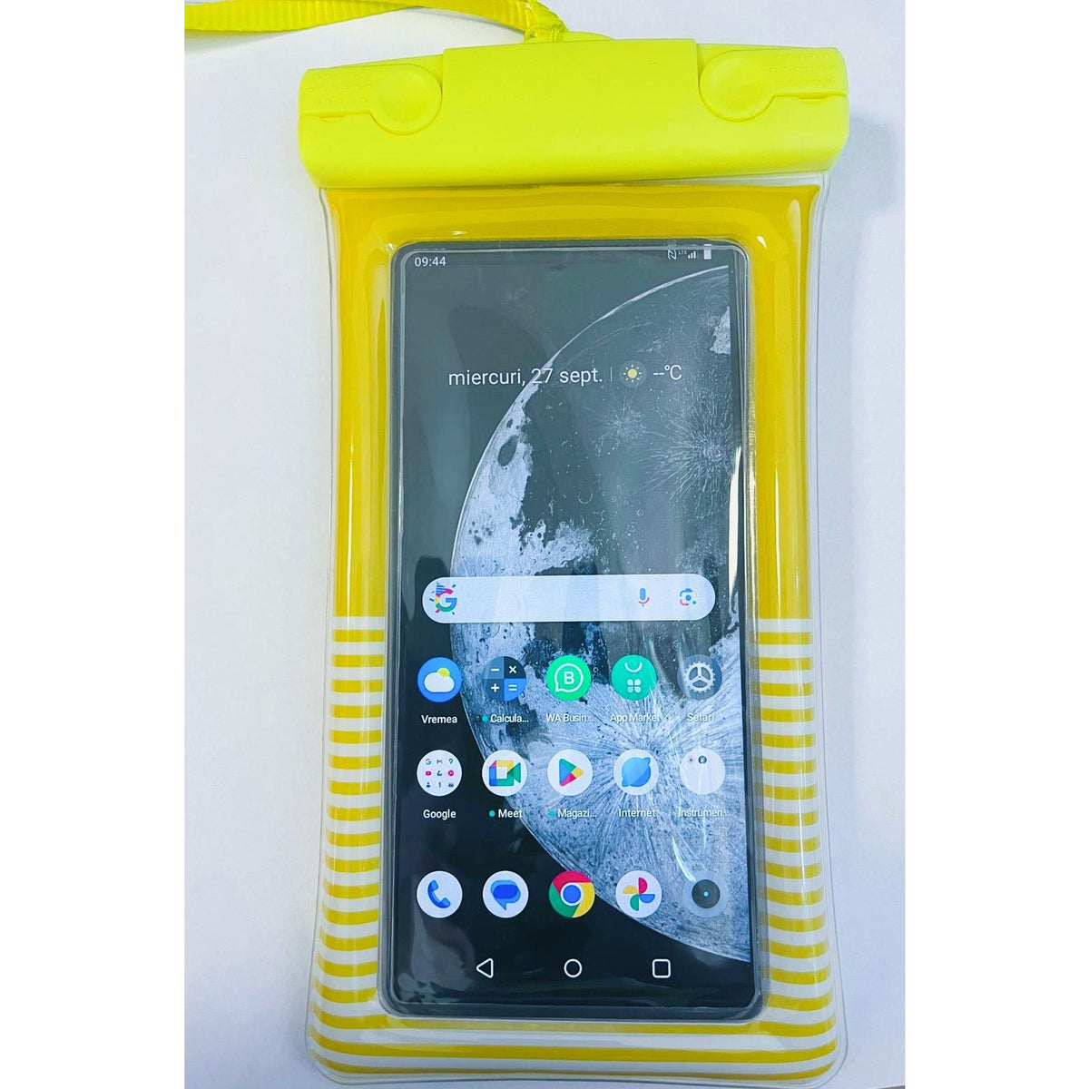 Husa Subacvatica Cushion Waterproof, Protectie Zapada si Apa, Design Universal cu Dungi, Acces Touch Screen, Snur de Gat, Galben