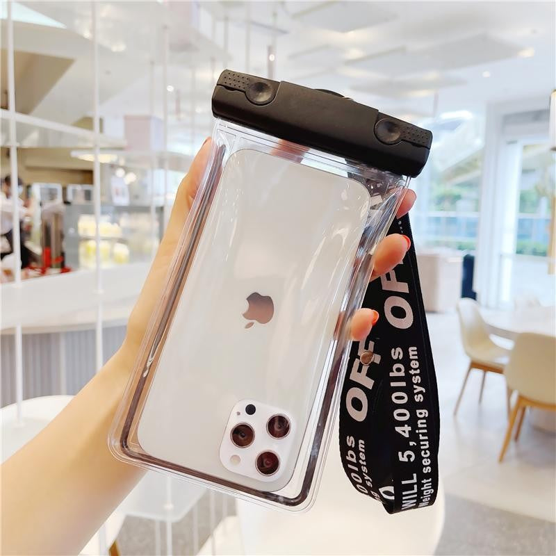 Husa Subacvatica Universala, Protectie Waterproof IPX8 si Snowproof, Margin Fosforescente Luminoase, Touch Screen Sensitive, PVC Transparent cu Snur de Gat, pentru Telefoane pana la 6.9 inch, Negru