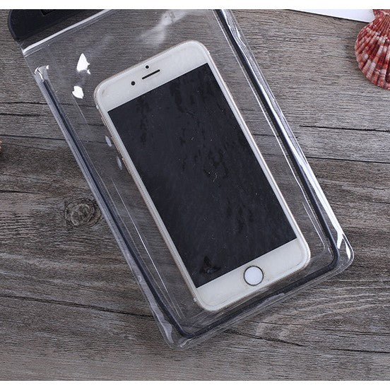 Husa Subacvatica Universala, Protectie Waterproof IPX8 si Snowproof, Margin Fosforescente Luminoase, Touch Screen Sensitive, PVC Transparent cu Snur de Gat, pentru Telefoane pana la 6.9 inch, Negru