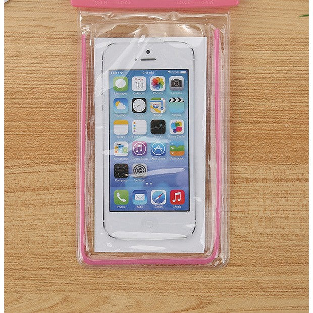 Husa Subacvatica Universala, Protectie IPX8 Impermeabila si Fosforescenta, Compatibila Touchscreen, pentru Telefon de pana la 6.9 inch si Documente, cu Snur, Roz