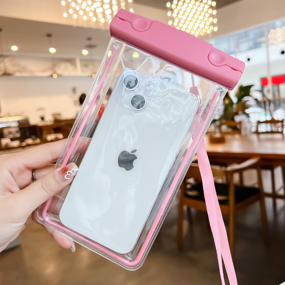 Husa Subacvatica Universala, Protectie IPX8 Impermeabila si Fosforescenta, Compatibila Touchscreen, pentru Telefon de pana la 6.9 inch si Documente, cu Snur, Roz