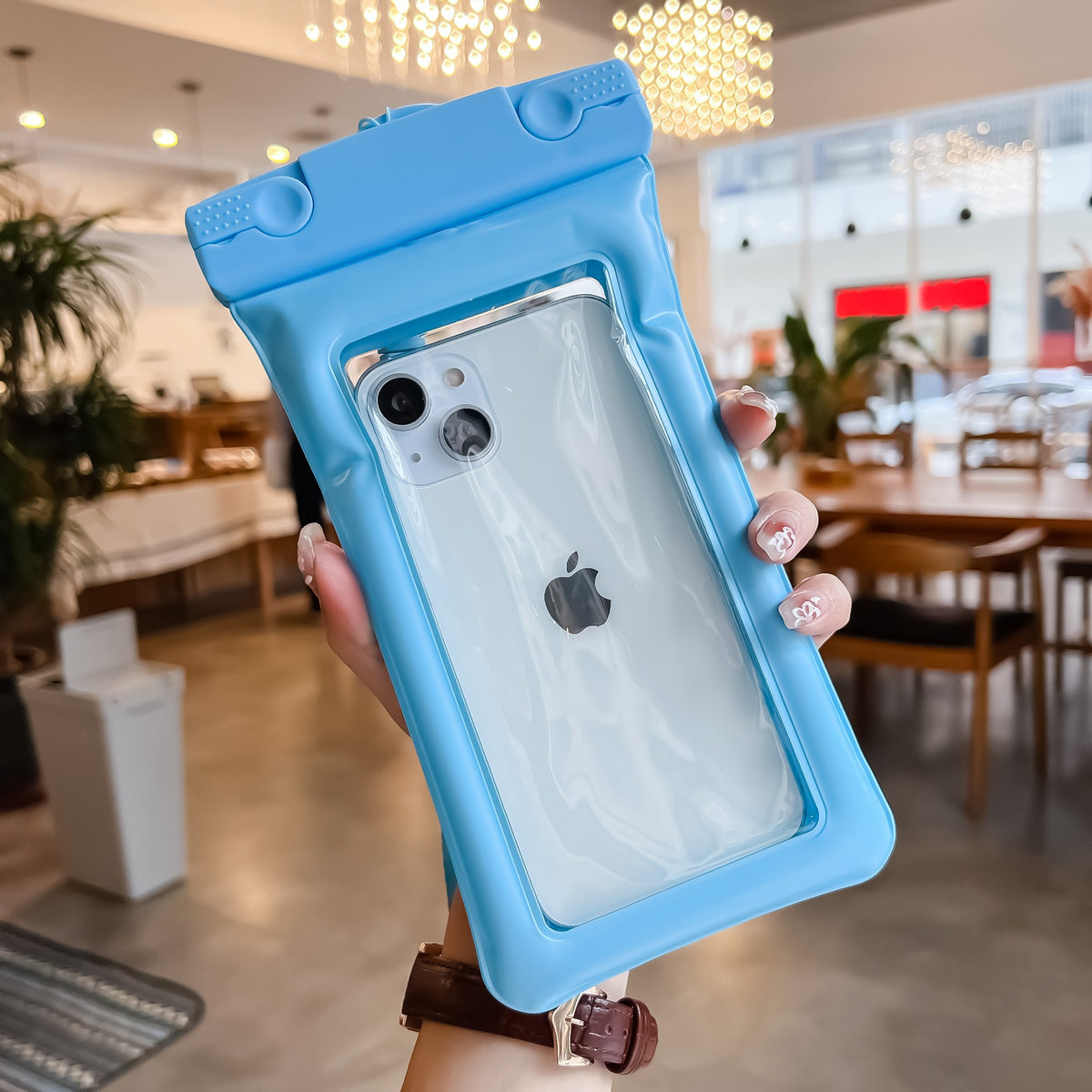 Husa Subacvatica Universala Matte Cushion, Protectie IPX8 Impermeabila si Anti-Zapada, Touch Screen Sensitive, PVC Transparent cu Snur de Gat, pentru Telefoane pana la 6.9 Inch, Bleu
