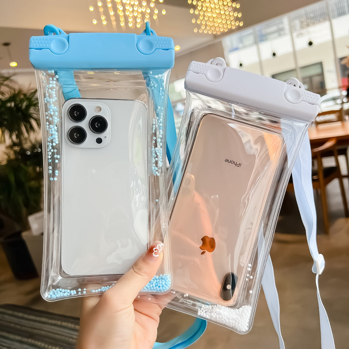 Husa Subacvatica Waterproof, Protectie Impermeabila IPX8 pana la 20m, Compatibila Touchscreen, pentru Telefon de maxim 6.9 inch si Documente, cu Snur pentru Gat, Bleu