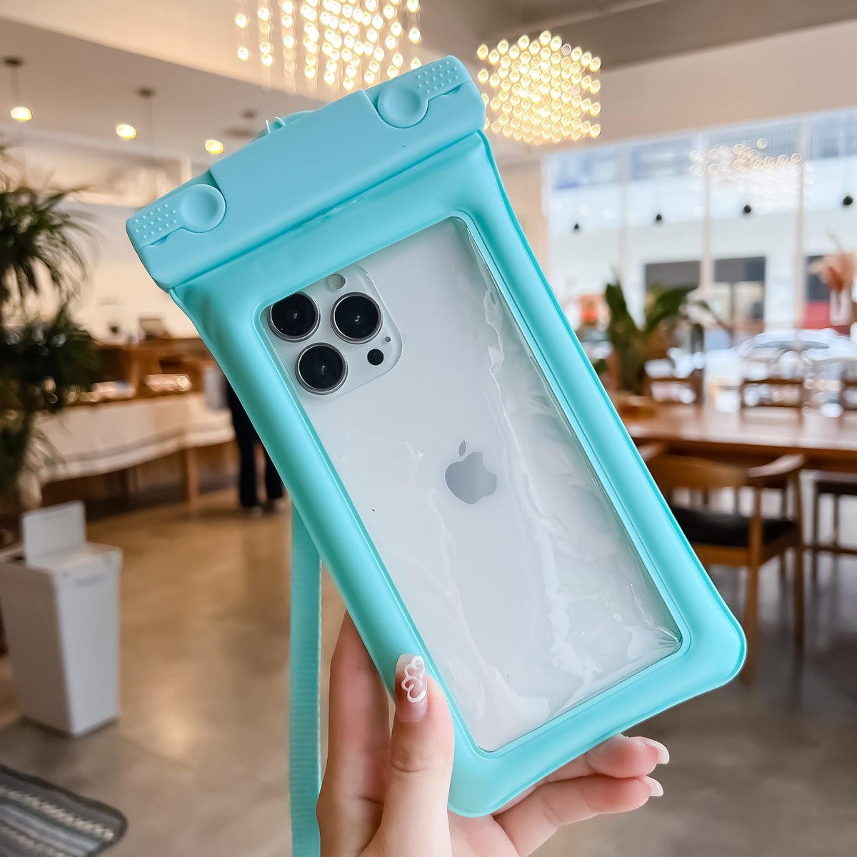 Husa Subacvatica Universala Matte Cushion, Protectie IPX8 Impermeabila si Etansa, Compatibila Touchscreen, PVC cu Snur de Gat, pana la 6.9 Inch, Verde Menta