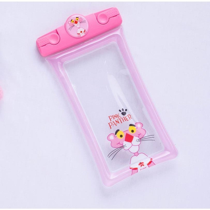 Mascot Husa Subacvatica Waterproof, Protectie IPX8 Impermeabila si Snowproof, Compatibilitate Universala pana la 6.9 Inch, PVC Transparent cu Snur inclus, Model Pantera, Roz
