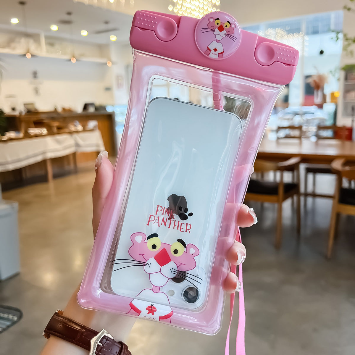 Mascot Husa Subacvatica Waterproof, Protectie IPX8 Impermeabila si Snowproof, Compatibilitate Universala pana la 6.9 Inch, PVC Transparent cu Snur inclus, Model Pantera, Roz