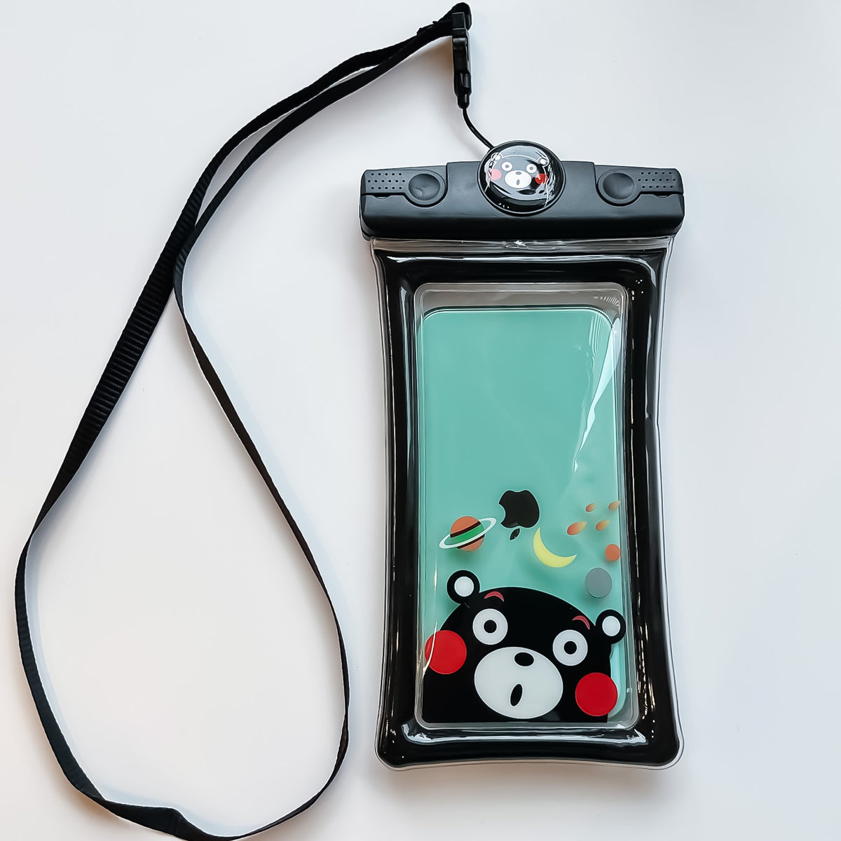 Mascot Husa Subacvatica Waterproof, Protectie IPX8 Impermeabila si Snowproof, PVC Transparent, Compatibilitate Universala pana la 6.9 inch, Snur Inclus, Model Bear, Negru