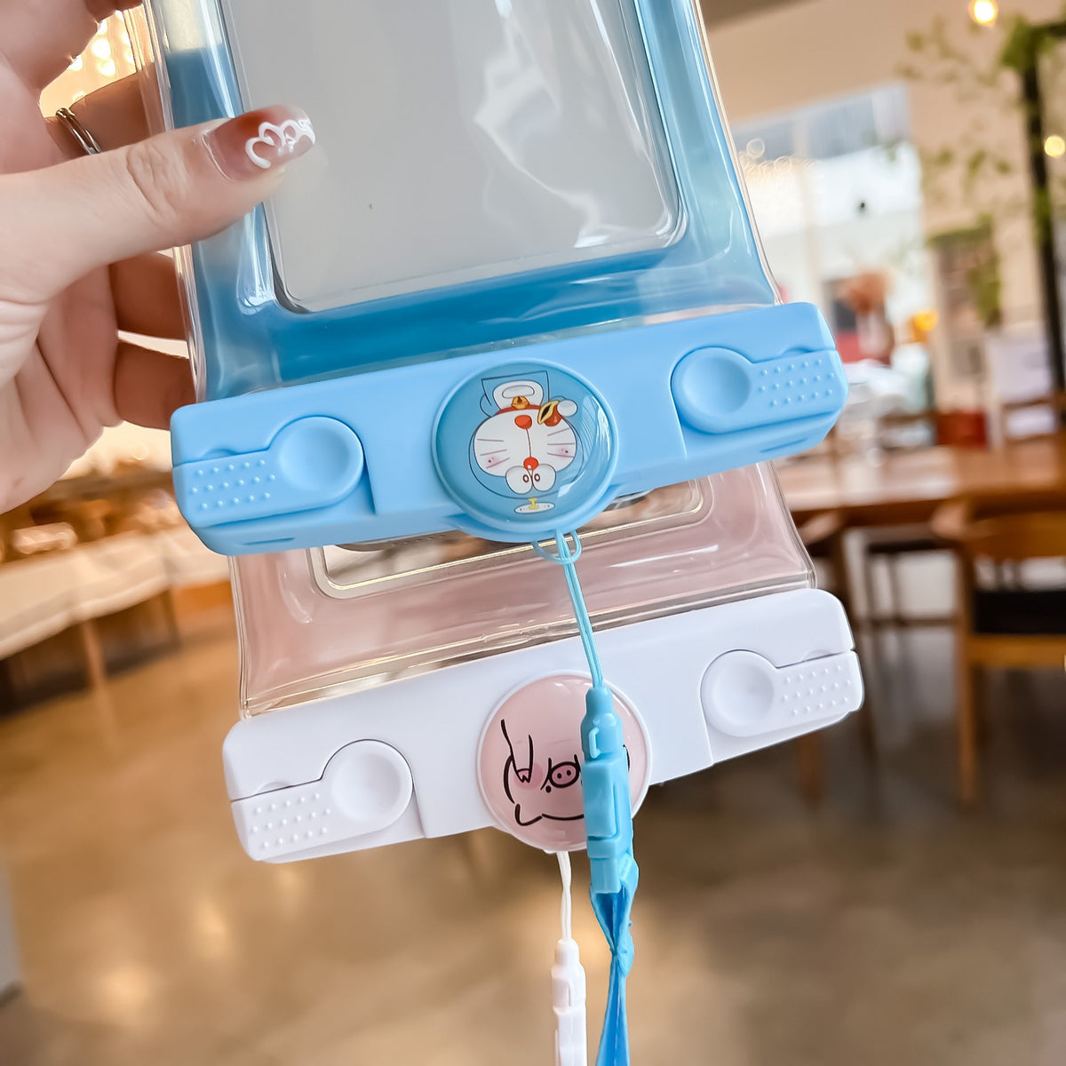 Mascot Husa Subacvatica Waterproof, Protectie IPX8 Universala Pana la 6.9 inch, Transparenta cu Functie Touchscreen si Snur Inclus, PVC, Model Cat Bleu