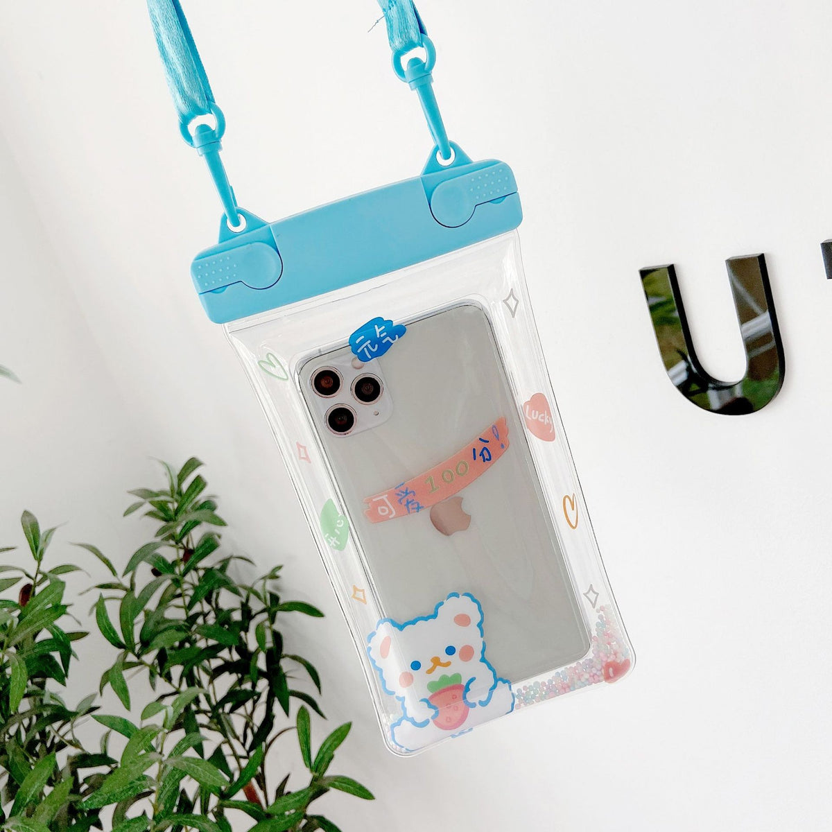 Fruity Husa Subacvatica Impermeabila, Protectie IPX8 Telefon si Documente, Compatibila Touchscreen cu Snur, Pana la 6.9 Inch, Berry Bear, Albastru