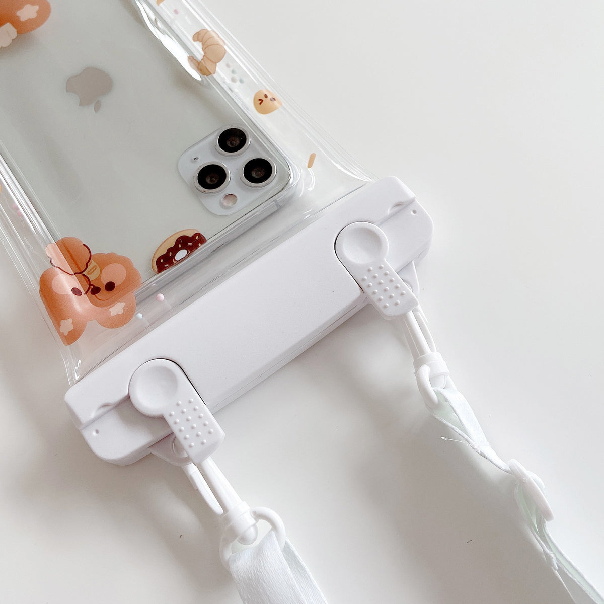 Fruity Husa Subacvatica Universala, Impermeabila IPX8 cu Snur, Protectie Telefon si Documente pana la 6.9 inch, PVC Transparent, Model Pan Bear, Alb-Transparent