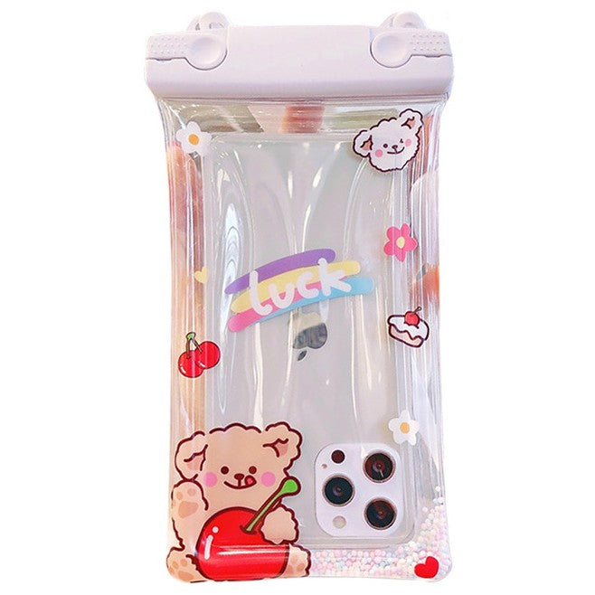 Fruity Husa Subacvatica Universala, Protectie Impermeabila IPX8 pentru Telefon si Documente, Ecran pana la 6.9 inch, cu Snur, Model Cherry Bear, Alb