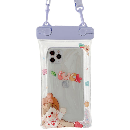 Husa Subacvatica Fruity, Protectie Impermeabila IPX8 pentru Telefon si Documente, Compatibilitate Universala pana la 6.9 inch, Snur Inclus, Transparent si Mov
