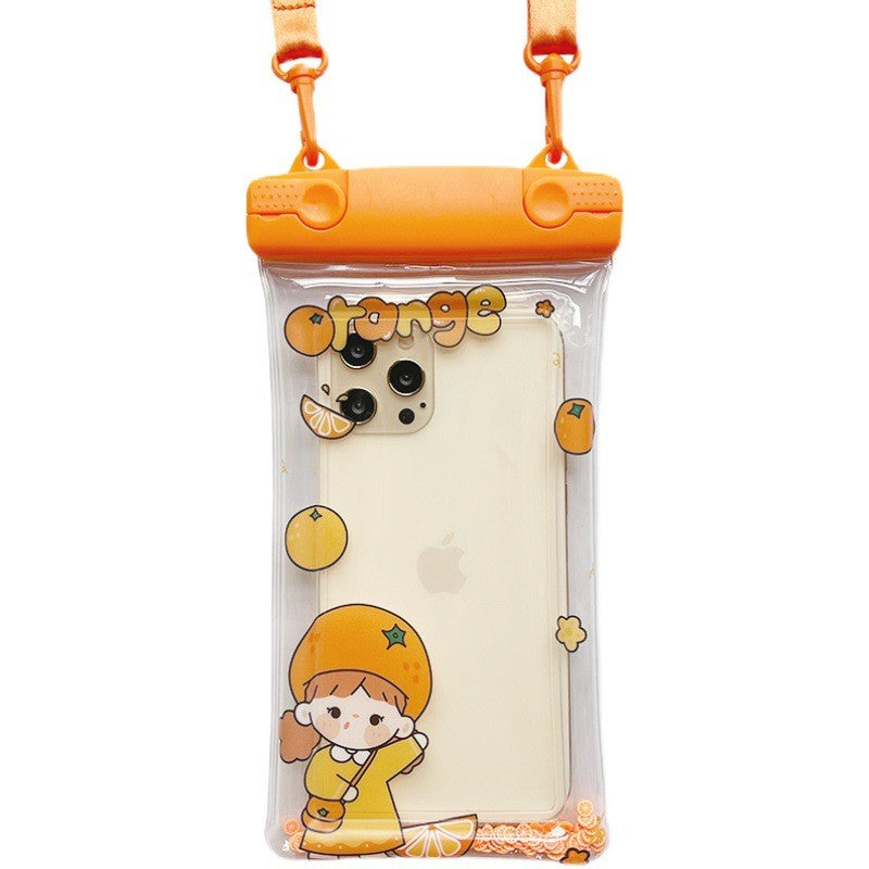Husa Subacvatica Waterproof, Protectie IPX8 Impermeabila Telefon si Documente, Compatibilitate Universala pana la 6.9 inch, Transparenta cu Snur, Orange Girl, Portocaliu