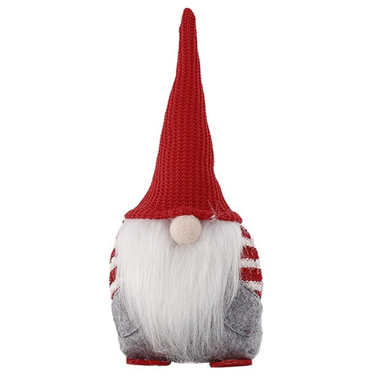 Ornament De Craciun Spiridus, Figurina Decorativa Cu Caciula Rosie Impletita, Material Textil, Multicolor, 25 cm