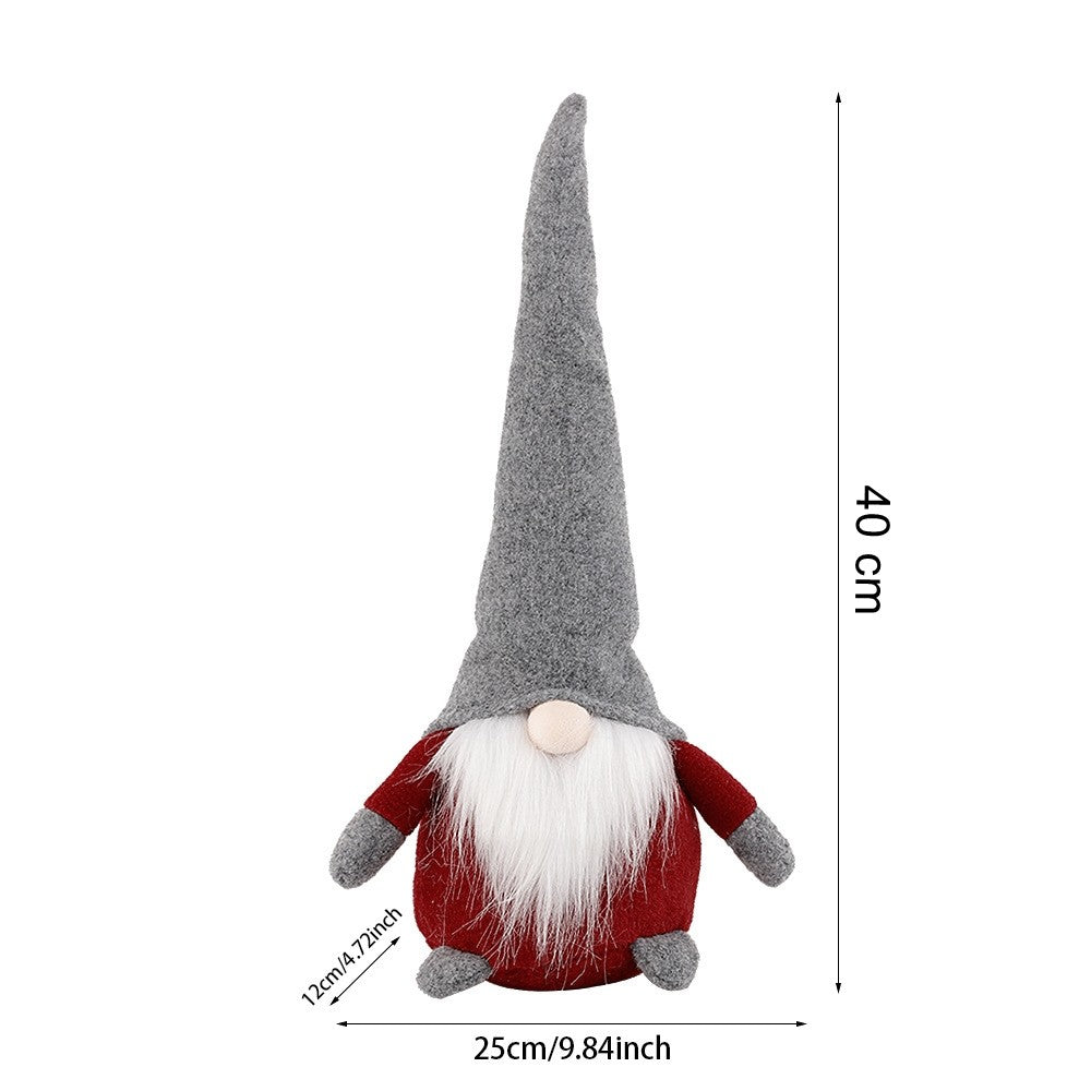 Ornament de Craciun Tip Spiridus, Figurina Decorativa cu Caciula Lunga, Material Textil Rezistent, 40 cm, Rosu si Gri