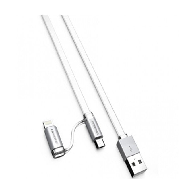 Fineblue F-U6 Cablu Date si Incarcare, Conector 2 in 1 MicroUSB si Lightning, Invelis Rezistent, Alb