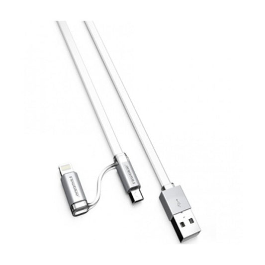 Fineblue F-U6 Cablu Date si Incarcare, Conector 2 in 1 MicroUSB si Lightning, Invelis Rezistent, Alb