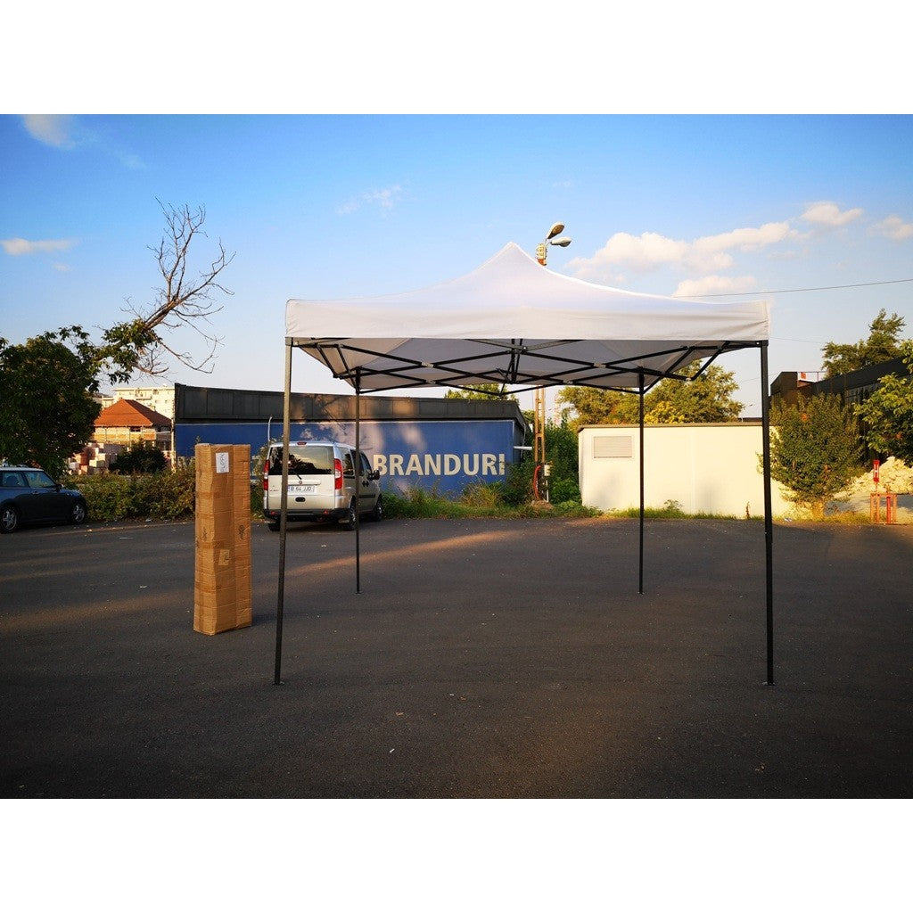 Cort Pavilion Pliabil 3x3m, Prelata Impermeabila, Cadru Metalic Reglabil Tip Harmonica, Picioare Telescopice, Montare Rapida, Alb