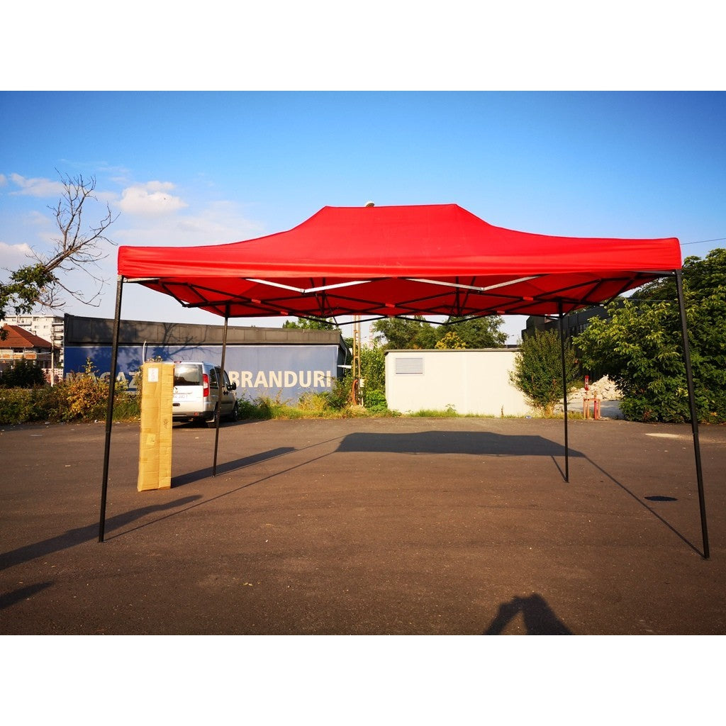 Cort Pavilion Pliabil, Prelata Impermeabila, Inaltime Reglabila, Tip Armonica, Cadru Metalic, Curte si Evenimente, Rosu, 3x4.5m