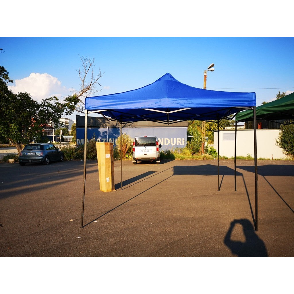 Cort Pavilion Pliabil 3x3m, Prelata Impermeabila si Picioare Telescopice, Cadru Metalic Reglabil, Albastru