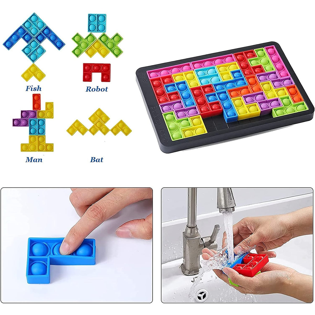 Jucarie Antistres Pop It Now And Flip It, Puzzle Blocks Pentru Concentrare, Silicon, Multicolor
