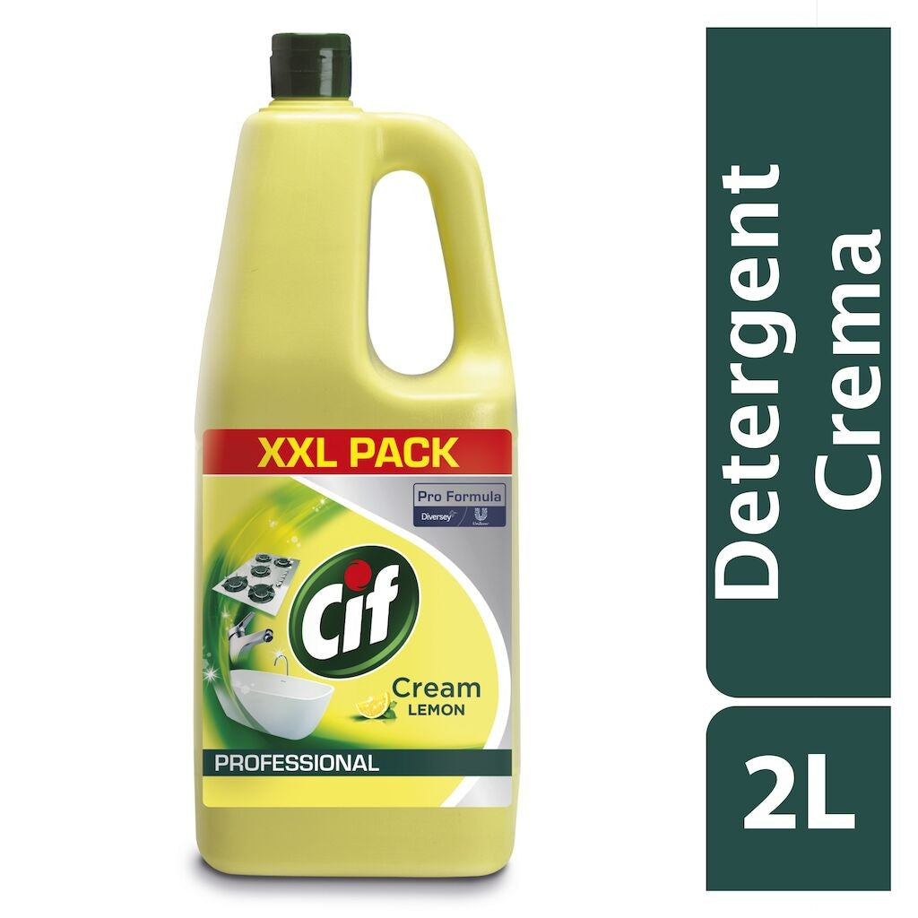 Cif Professional Cream Lemon, Crema de Curatat Universala Non-Abraziva, Detergent pentru Suprafete Lavabile, Bucatarie si Baie, 6 x 2 L