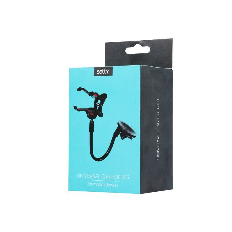 Setty Suport Auto Universal Extensibil pentru Telefon si GPS, Brat Ajustabil, Fixare Parbriz cu Ventuza, Negru