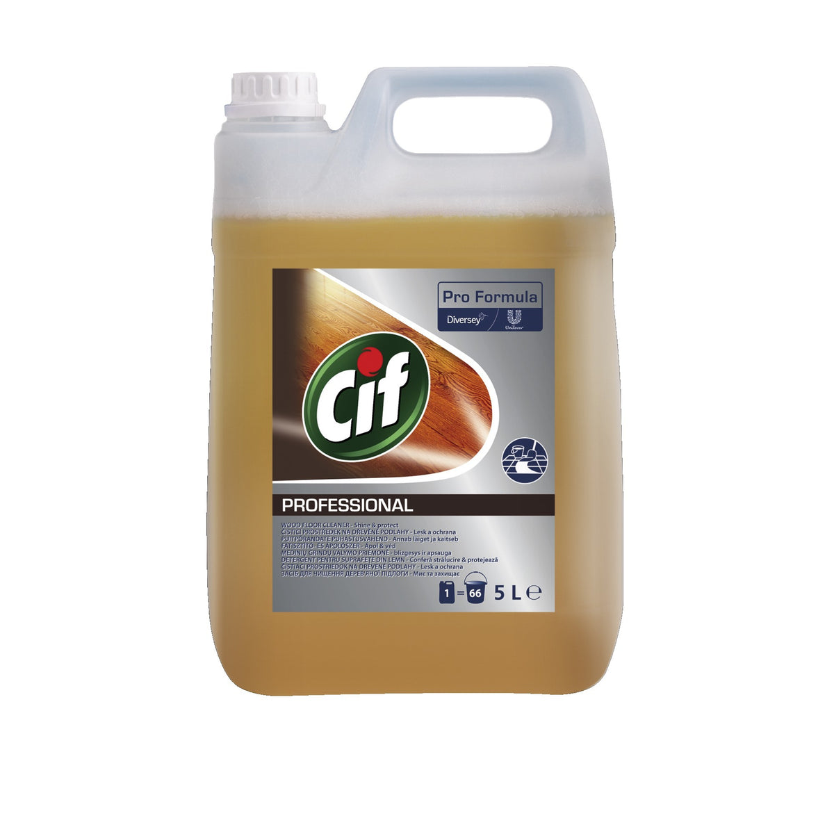 Cif Professional, Detergent pentru Pardoseli din Lemn Impermeabilizate, Curatare fara Clatire, Efect de Luciu, 5 L