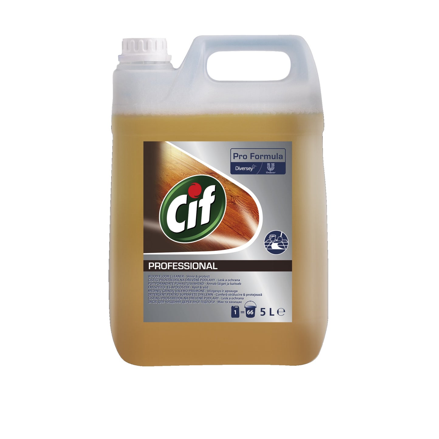 Cif Professional Wood Floor Cleaner, Detergent Profesional pentru Pardoseli din Lemn Impermeabilizate, Efect de Lustruire, Fara Clatire, Bidon 2 x 5 L
