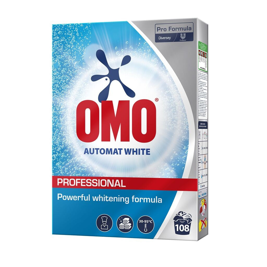 OMO Professional, Detergent Automat Pudră pentru Rufe Albe, Formulă Anti-Pete și Menținere Alb Strălucitor, 5,4 kg, 60 Spălări