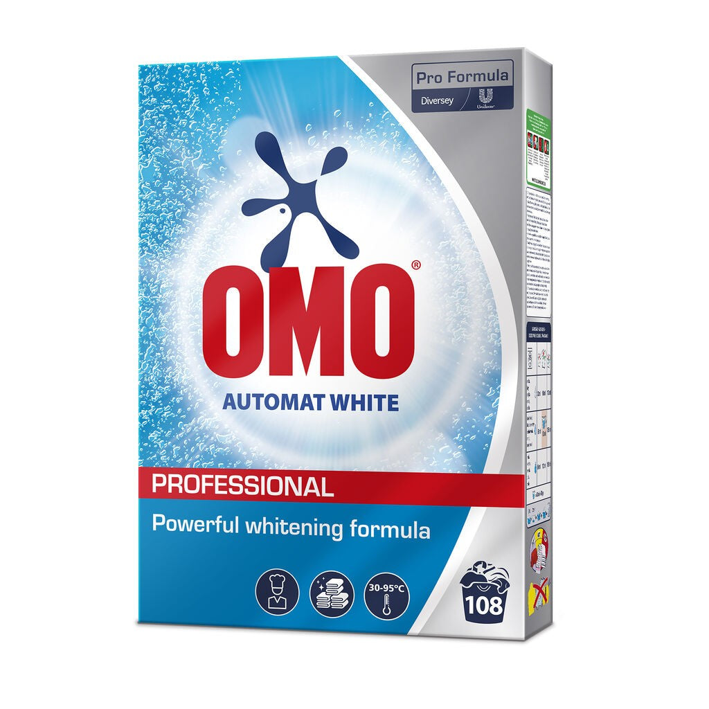 OMO Professional, Detergent Automat Pudră pentru Rufe Albe, Formulă Anti-Pete și Menținere Alb Strălucitor, 5,4 kg, 60 Spălări