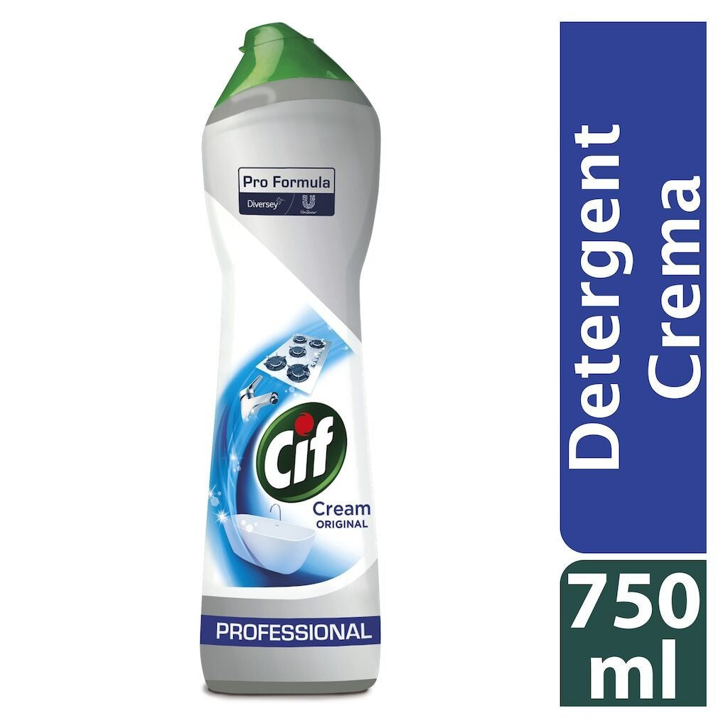 Cif Pro Formula Professional, Crema de Curatare Non-Abraziva pentru Bucatarie si Baie, Detergent Suprafete Sensibile, Email si Inox, Alb, 750 ml