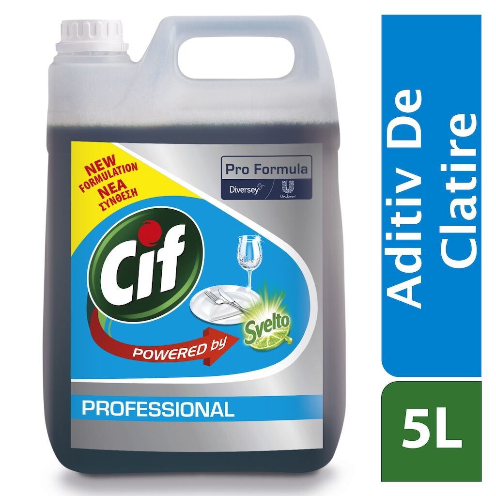 Cif Professional Rinse Aid, Agent de Clatire pentru Masini de Spalat Vase Profesionale, Uscare Rapida si Stralucire fara Urme, Apa Dura, Lichid, Pachet 2 x 5 L