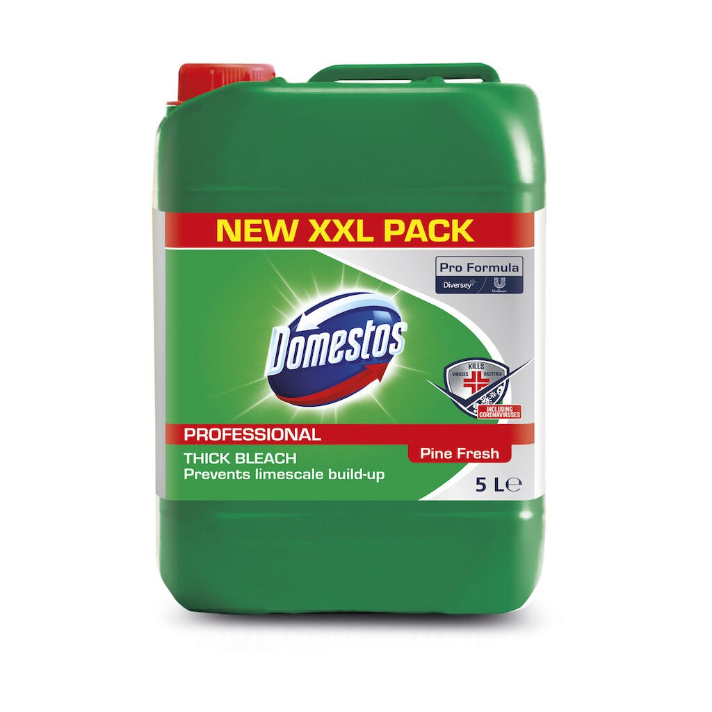 Domestos Professional Detergent Dezinfectant Clorigen, Pine Fresh, Solutie Multifunctionala cu Vascozitate Ridicata, Efect Inalbitor si Anticalcar, 5 L