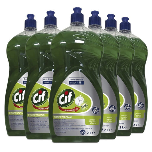 Cif Professional Lemon, Detergent Lichid Universal pentru Spalarea Manuala a Vaselor, Degresant Puternic, pH Neutru, Parfum Lamaie, 6 x 2 L