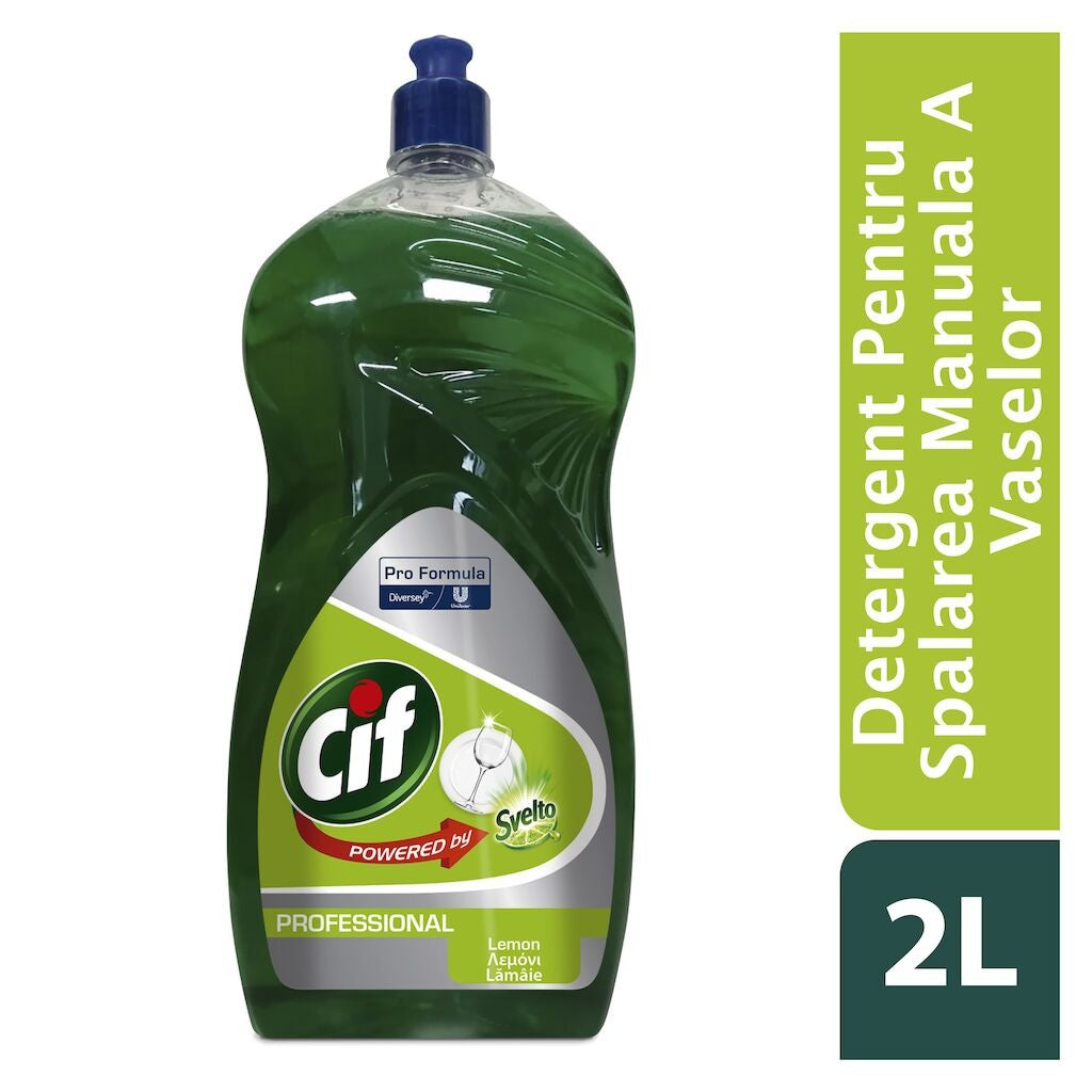 Cif Professional Lemon, Detergent Lichid Universal pentru Spalarea Manuala a Vaselor, Degresant Puternic, pH Neutru, Parfum Lamaie, 6 x 2 L