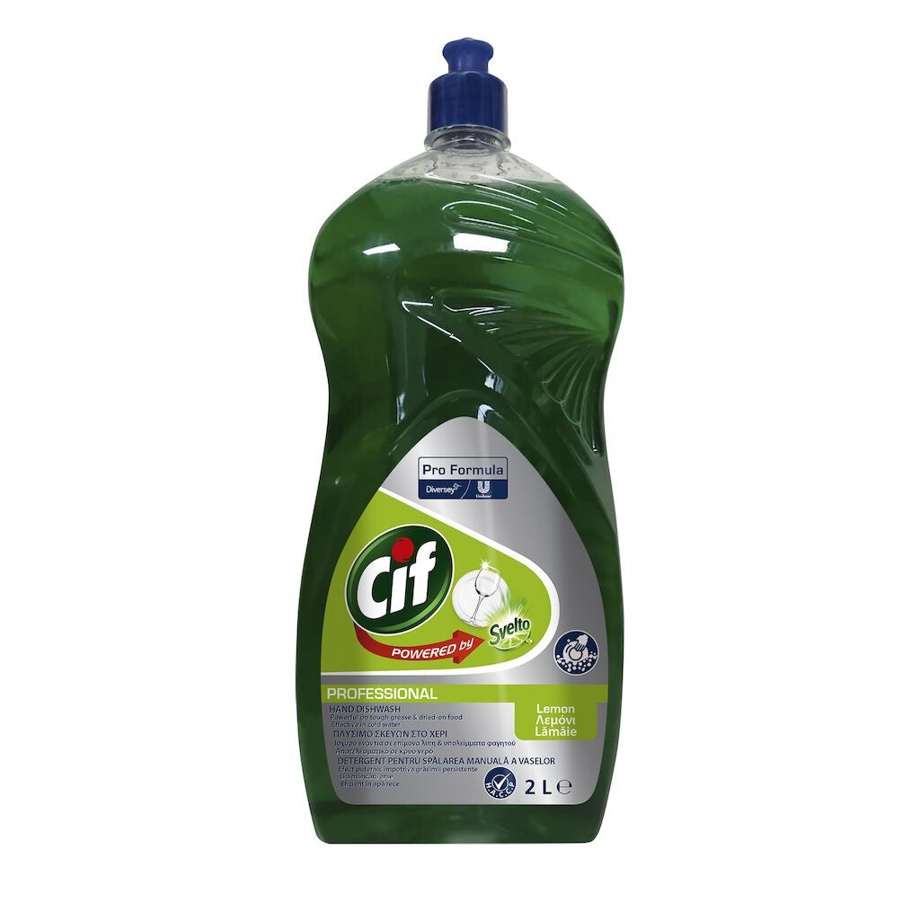 Cif Professional Lemon, Detergent Lichid Universal pentru Spalarea Manuala a Vaselor, Degresant Puternic, pH Neutru, Parfum Lamaie, 6 x 2 L