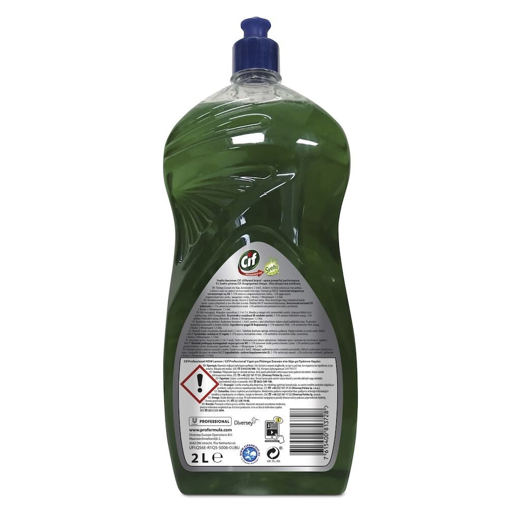 Cif Professional Lemon, Detergent Lichid Universal pentru Spalarea Manuala a Vaselor, Degresant Puternic, pH Neutru, Parfum Lamaie, 6 x 2 L