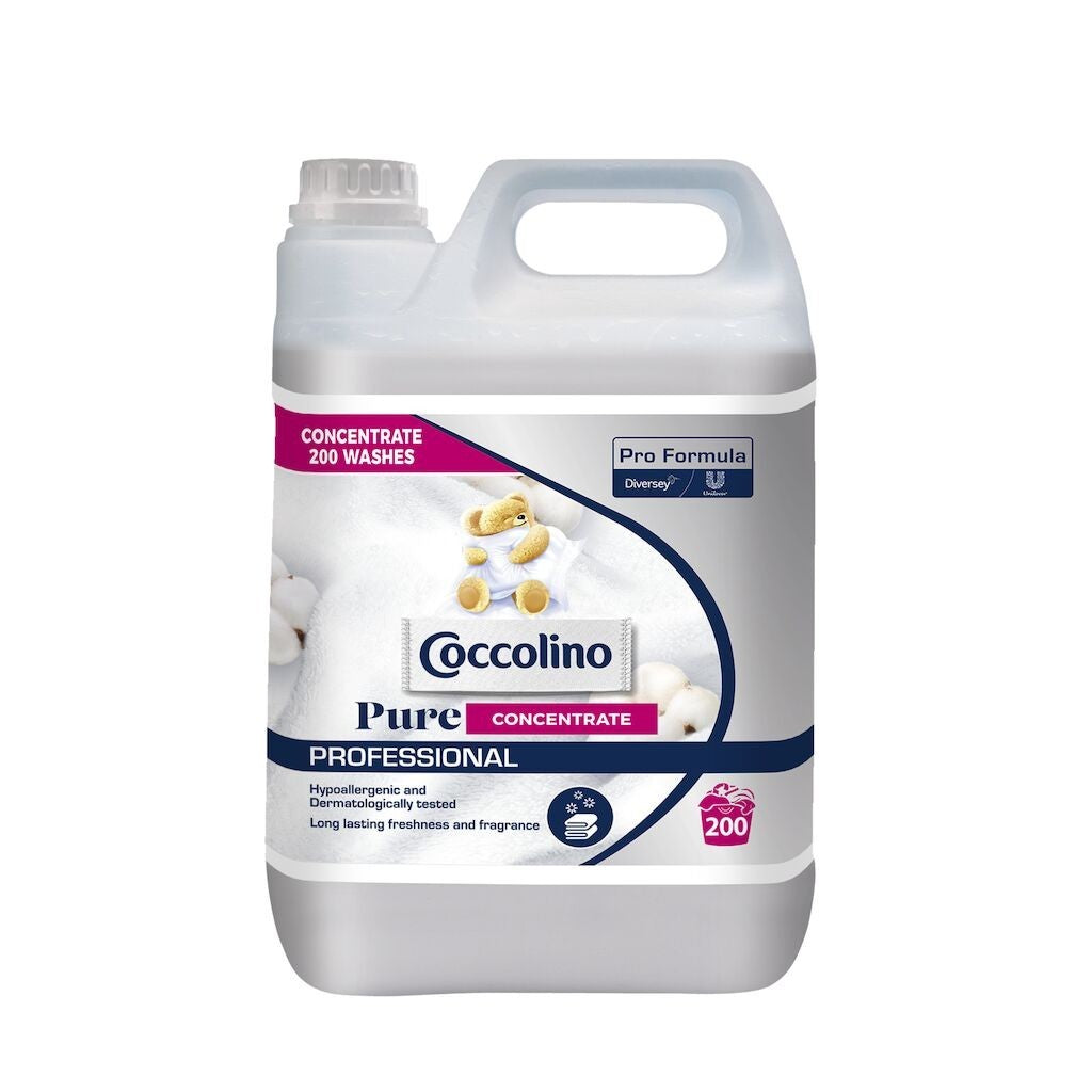 Coccolino Professional Pure Balsam de Rufe Concentrat, Formula Hipoalergenica pentru Piele Sensibila, Testat Dermatologic, Pachet 2 x 5 L