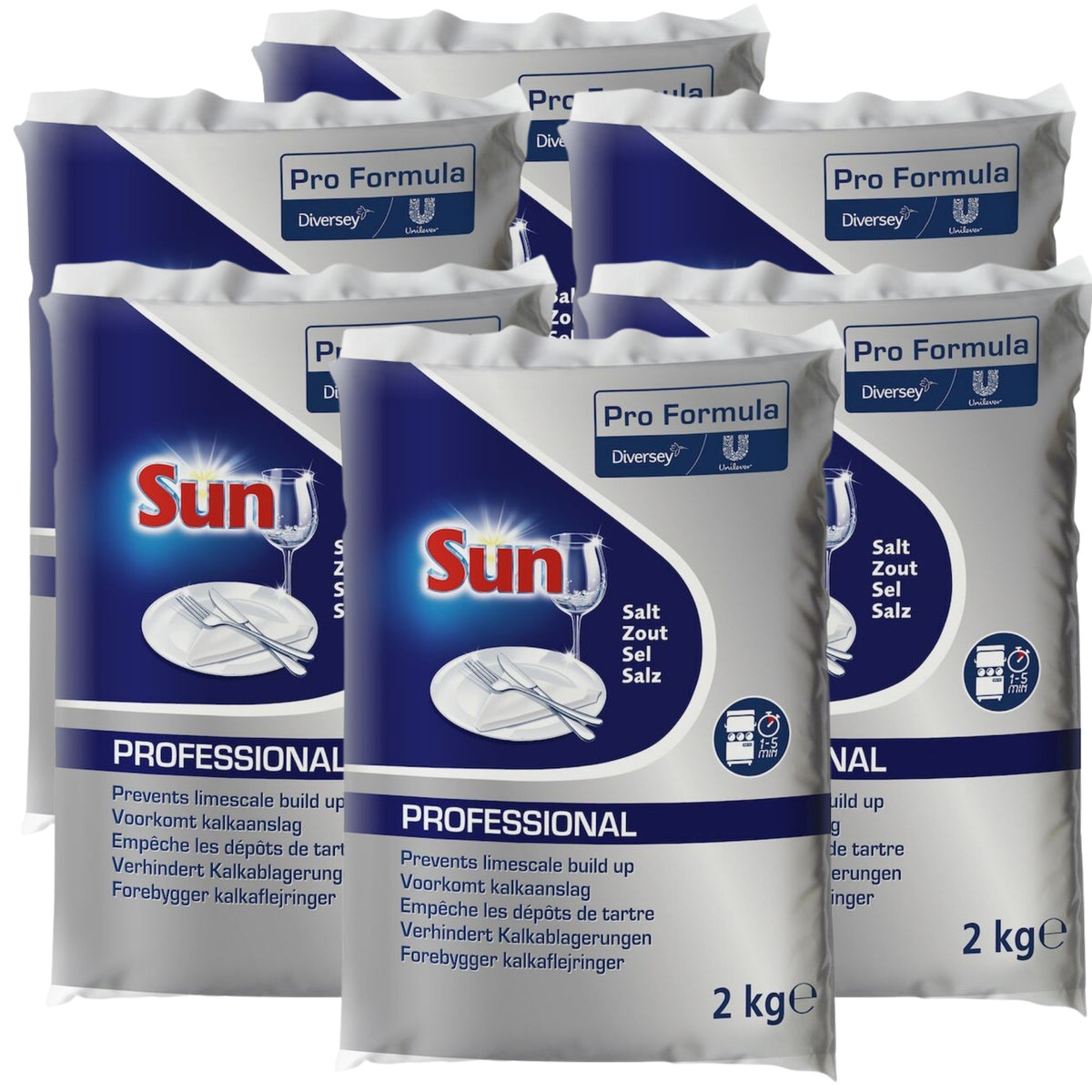 Sun Professional Sare Pentru Masina De Spalat Vase, Formula Anti-Calcar Cu Granulatie Mare, Protectie Dedurizator, Pachet 6 x 2 kg