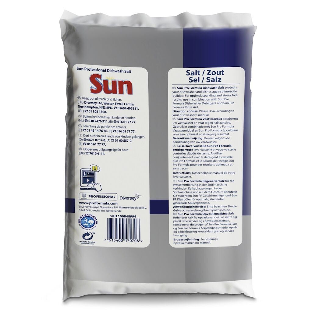 Sun Professional Sare Pentru Masina De Spalat Vase, Formula Anti-Calcar Cu Granulatie Mare, Protectie Dedurizator, Pachet 6 x 2 kg