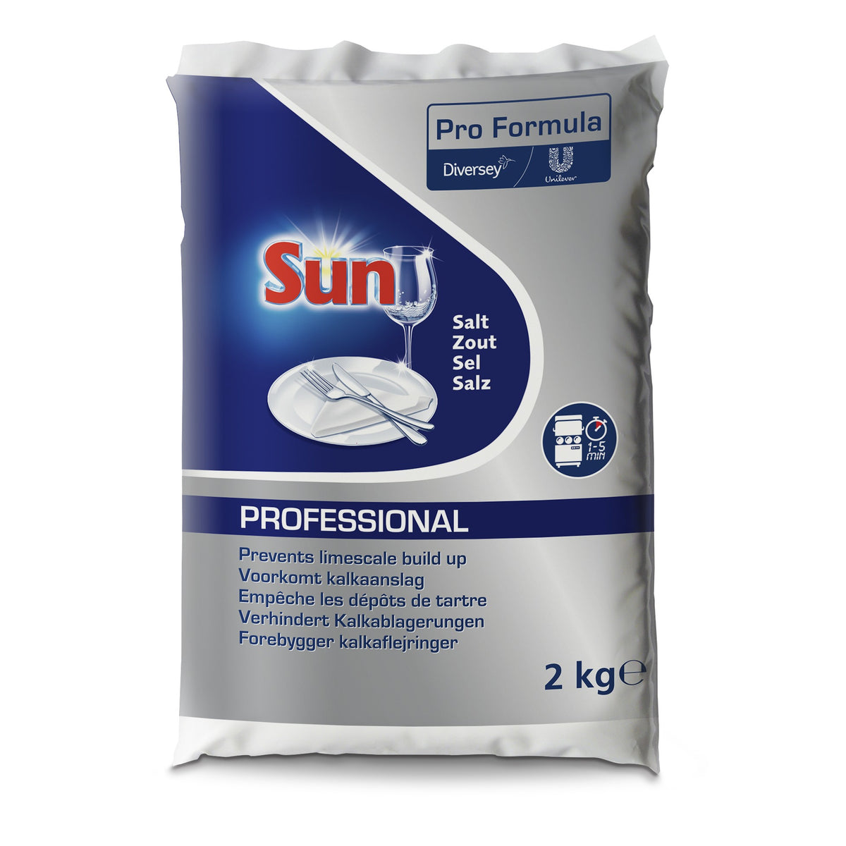 Sun Professional, Sare pentru Masina de Spalat Vase, Protectie Anti-Calcar, Granulatie Mare 2-4 mm, Fara Aditivi, 2 kg