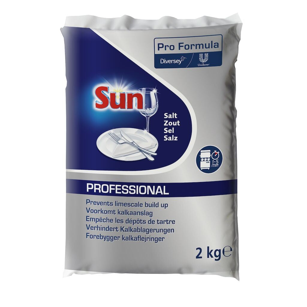 Sun Professional, Sare pentru Masina de Spalat Vase, Protectie Anti-Calcar, Granulatie Mare 2-4 mm, Fara Aditivi, 2 kg