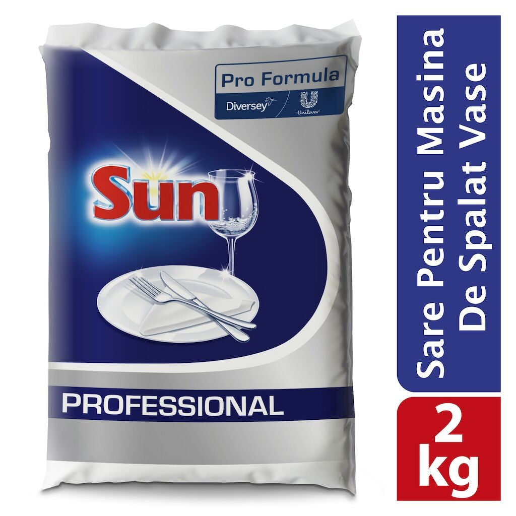 Sun Professional, Sare pentru Masina de Spalat Vase, Protectie Anti-Calcar, Granulatie Mare 2-4 mm, Fara Aditivi, 2 kg