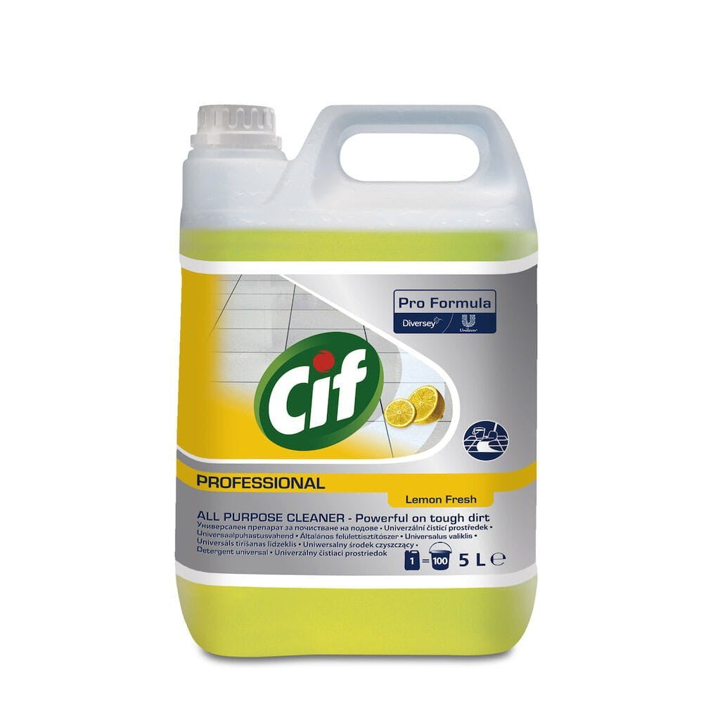 Cif Professional APC Lemon Fresh, Detergent Universal Multisuprafete, Curatare Fara Clatire, Formula Degresanta, Parfum de Lamaie, Bidon 5 L