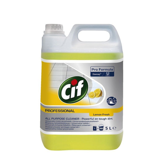 Cif Professional APC Lemon Fresh, Detergent Universal Multisuprafete, Curatare Fara Clatire, Formula Degresanta, Parfum de Lamaie, Bidon 5 L